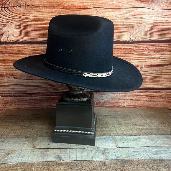 Western Cowboy Tall crown Faux Black Short Brim Felt Hat Tejana Copa Alta Vaquer - Picture 4 of 10